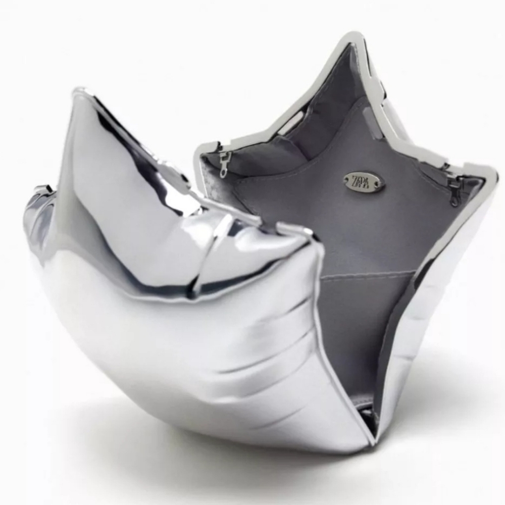 NWT Zara METALLIC SILVER BALLOON STAR SHAPED BOX CLUTCH crossbody PURSE NEW - Picture 4 of 16